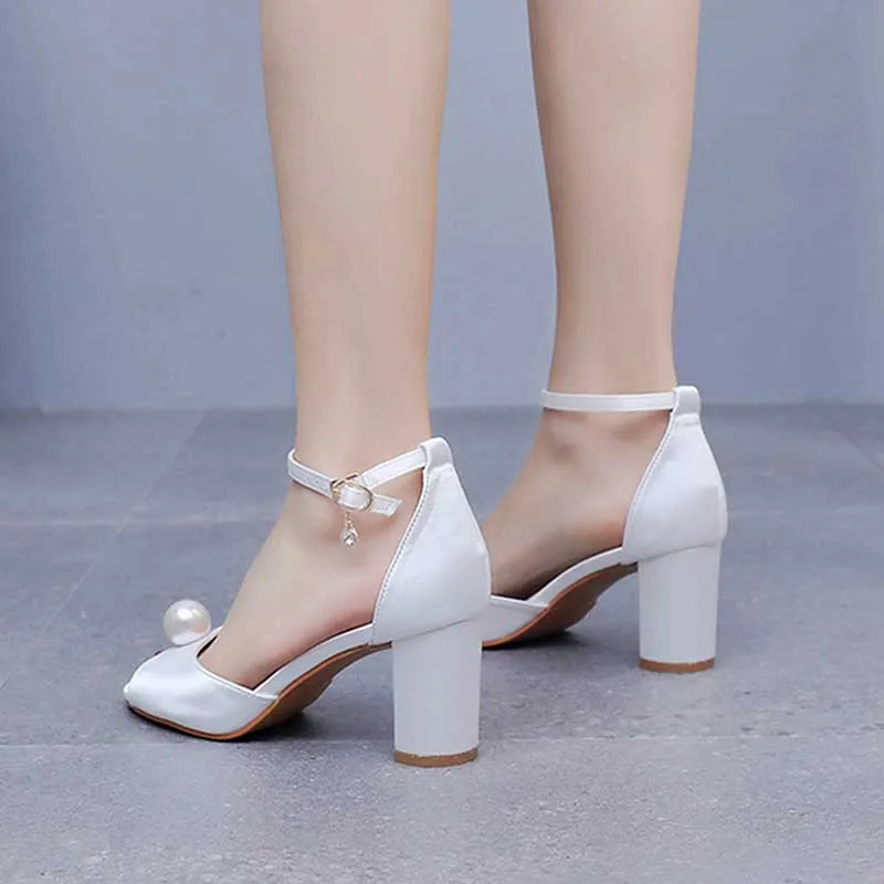 2.96" Satin Wedding Sandals Vintage Peep Toe Stiletto Heeled Shoes