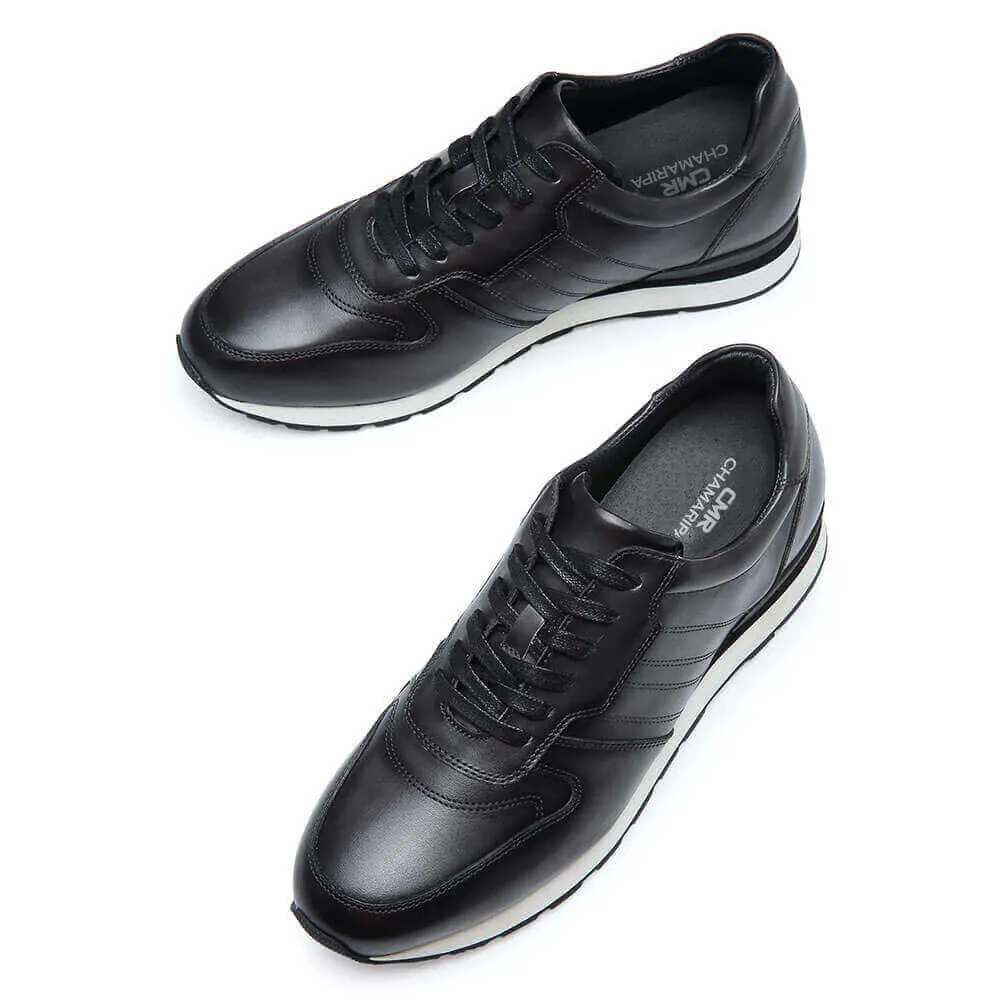 8CM /3.15 Inches - CMR CHAMARIPA Elevator Shoes Height Increasing Shoes For Men Black Leather Casual Sneaker Shoes