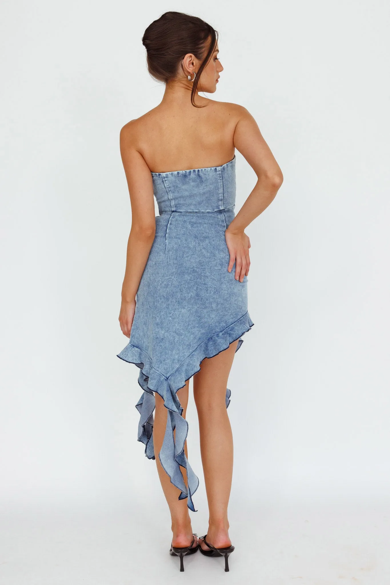 After Party Ruffle Trim Mini Dress Denim Blue