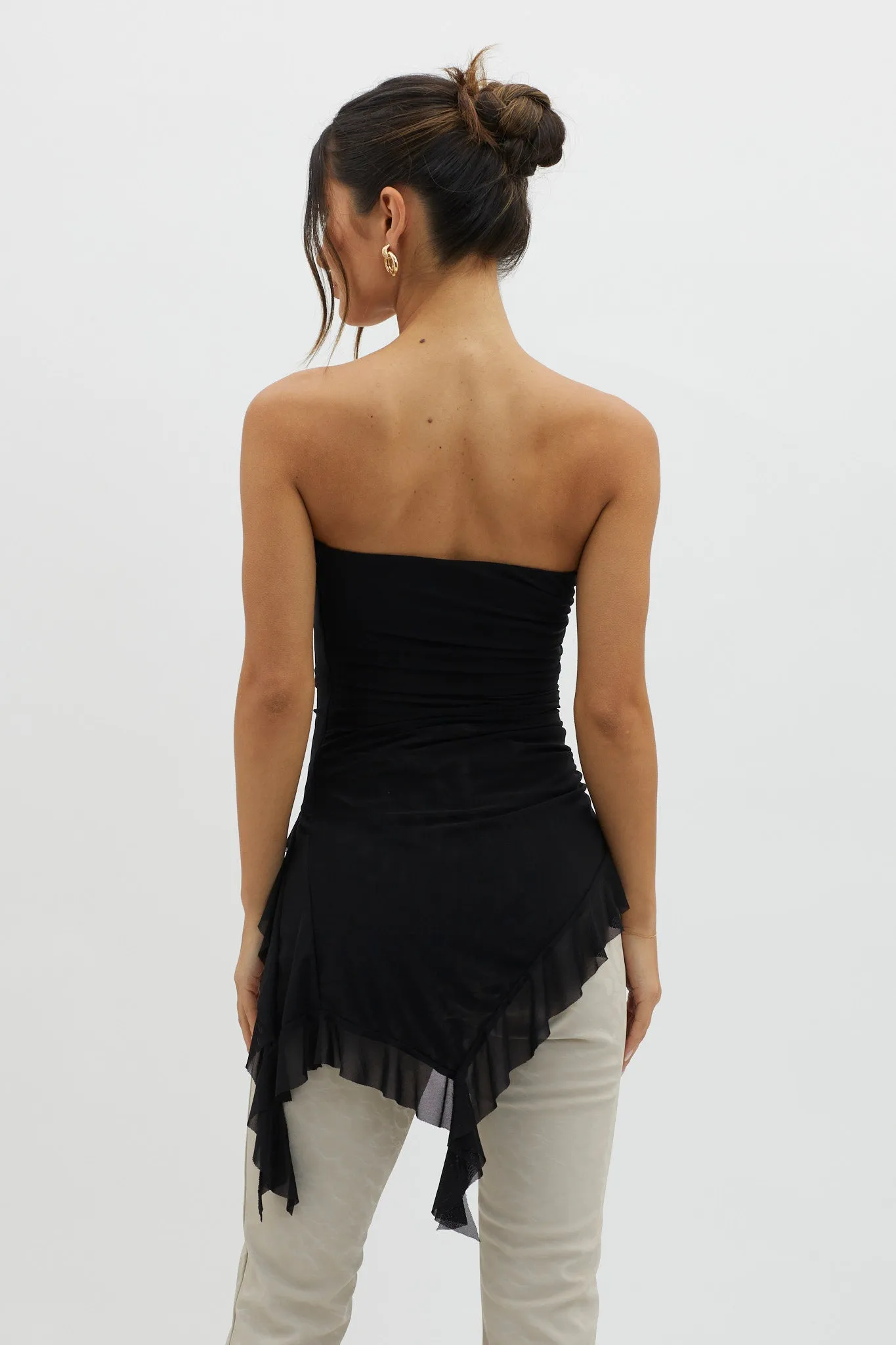 After Party Ruffle Trim Top Black