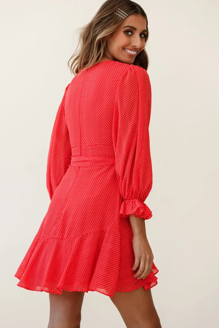 Agnes Long Sleeve Pleat Detail Dress Red