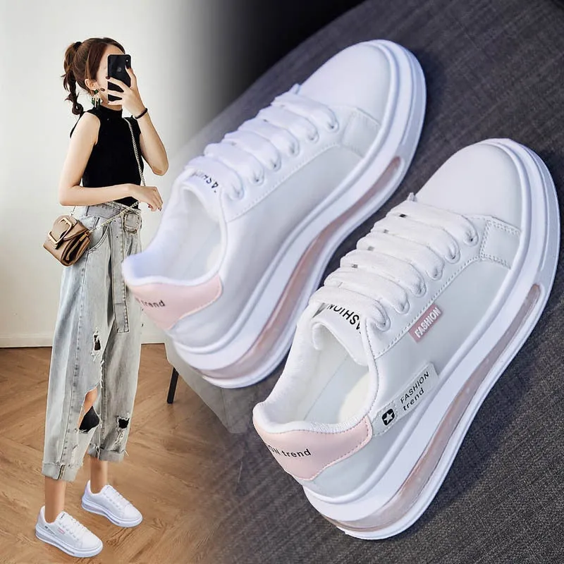 Amozae- Fashion Sneakers Women Casual Shoes Fashion Brand White Shoes Thick Sole Women Flats Woman Height Inreasing Shoes 3cm A3457