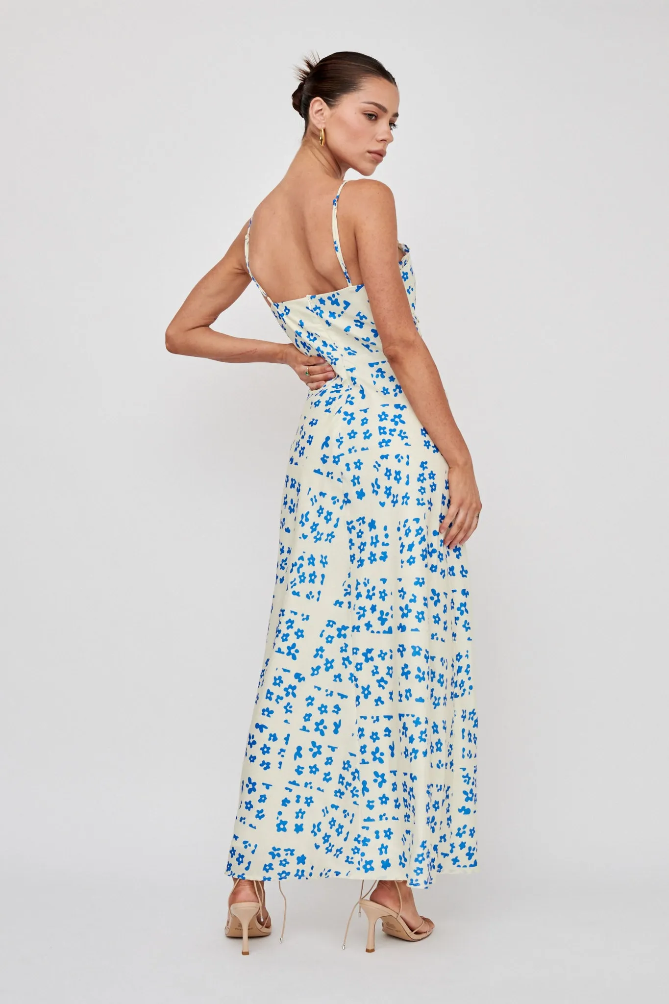 Anja Frill Trim Maxi Dress Print Cream Blue