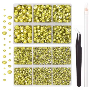 AUREHEN 10000PCs 2-6MM Citrine Resin Flat Back Rhinestones, Round Non Hotfix Resin Rhinestones Nail Gems Stones with Tweezer & Picker Pen for Tumblers Nail Art & DIY Decoration