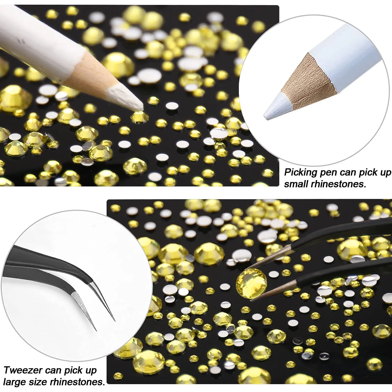 AUREHEN 10000PCs 2-6MM Citrine Resin Flat Back Rhinestones, Round Non Hotfix Resin Rhinestones Nail Gems Stones with Tweezer & Picker Pen for Tumblers Nail Art & DIY Decoration