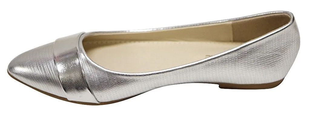 Bella Marie Angie-106 Women's pointy toe boat slip on patent band decor patent leather flats