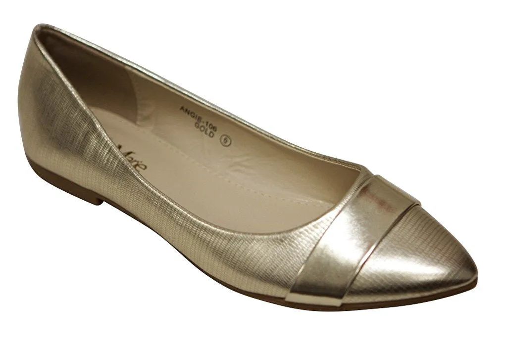 Bella Marie Angie-106 Women's pointy toe boat slip on patent band decor patent leather flats