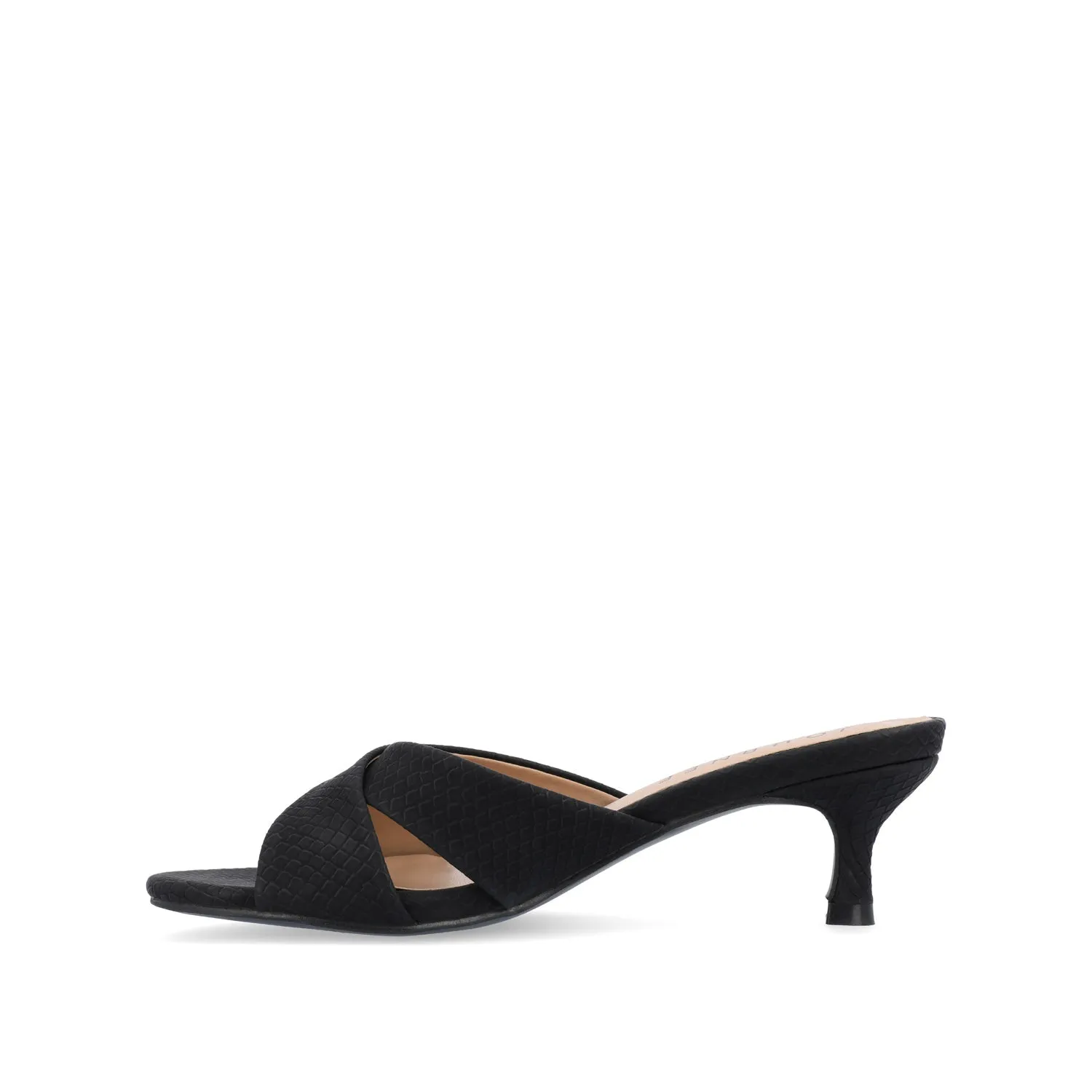 BERKLY KITTEN HEEL MULES IN FAUX LEATHER