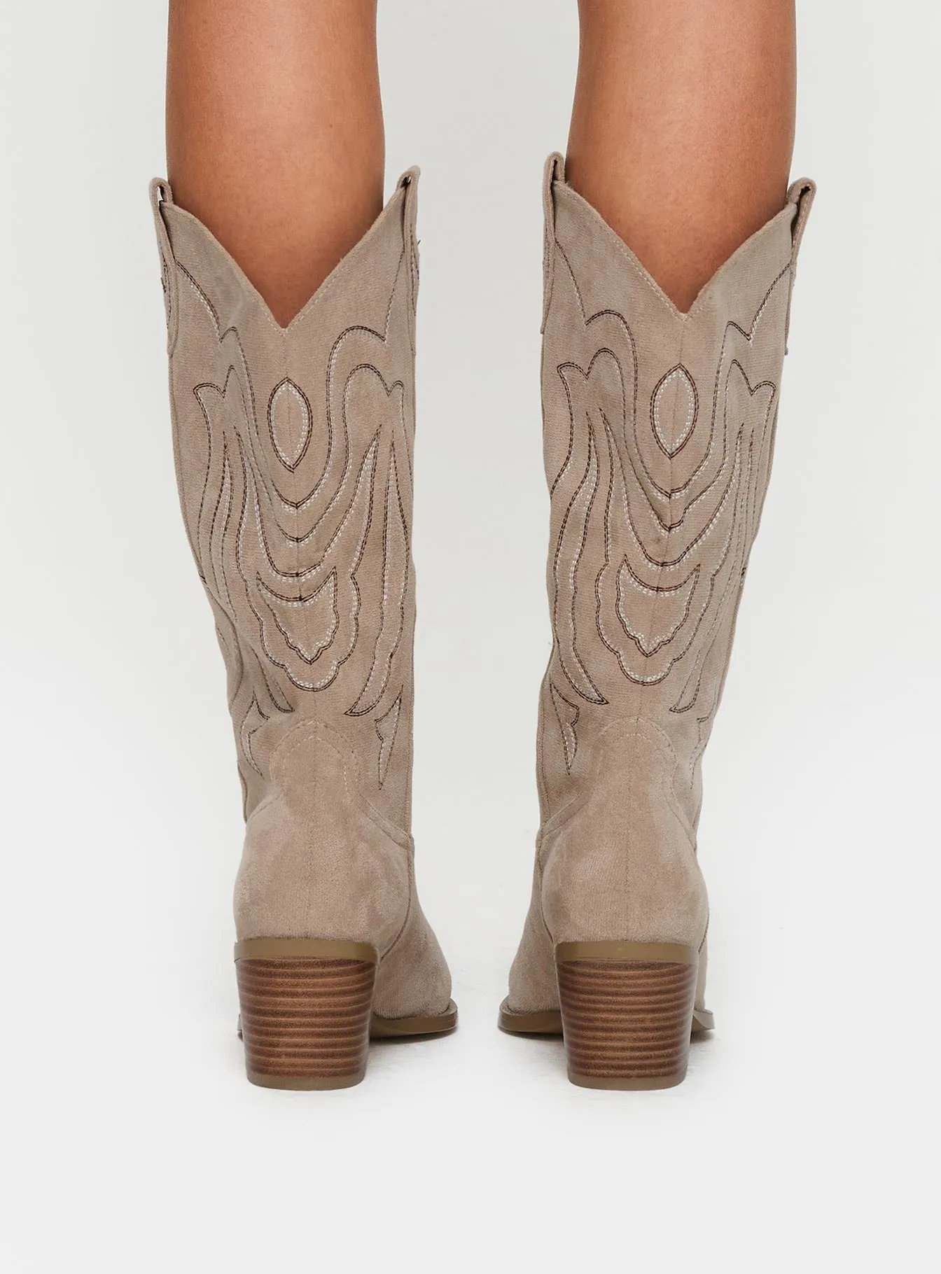 Billini Delanie Cowboy Boots Taupe Faux Suede