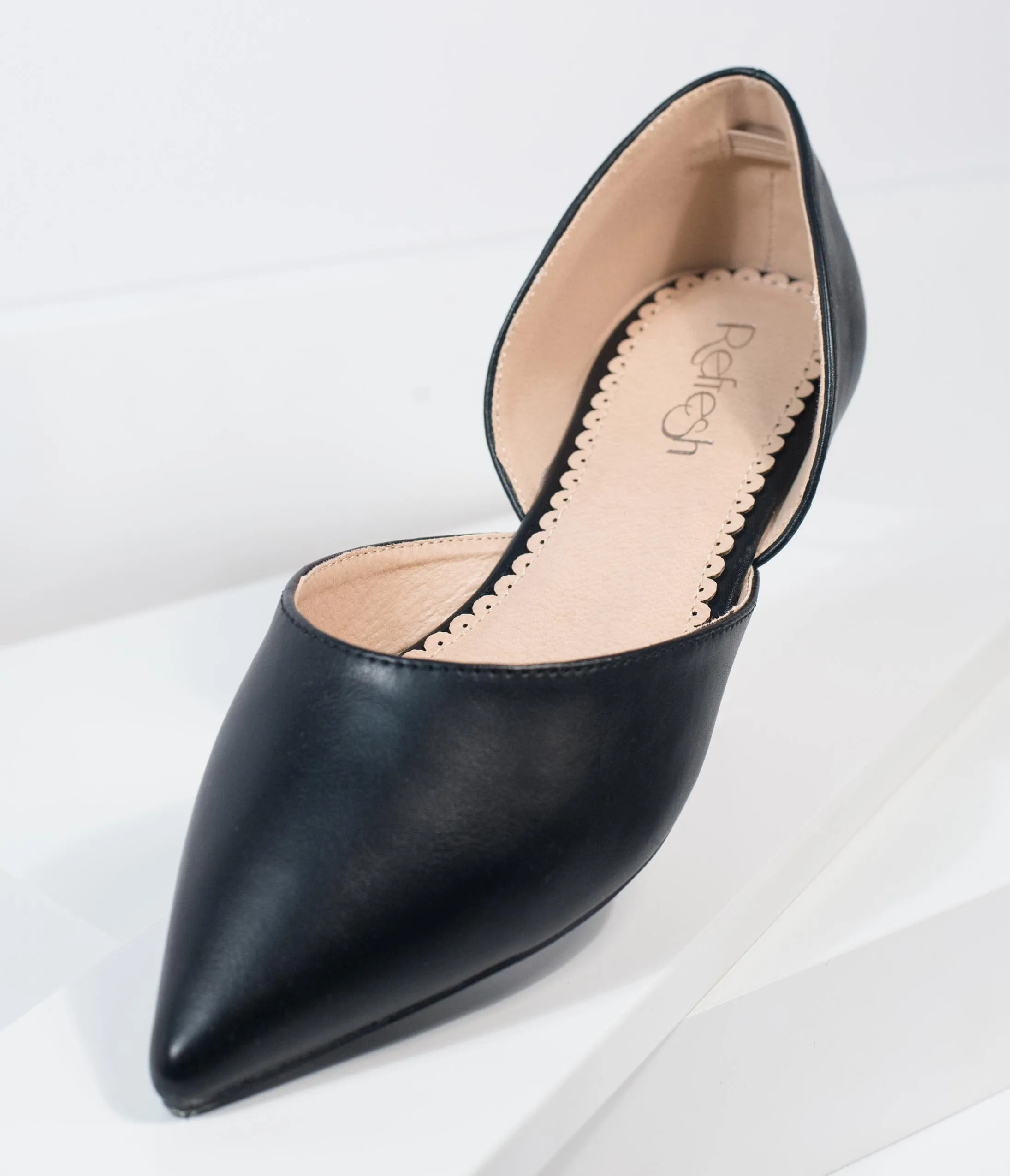 Black Leatherette Pointed Toe Flats