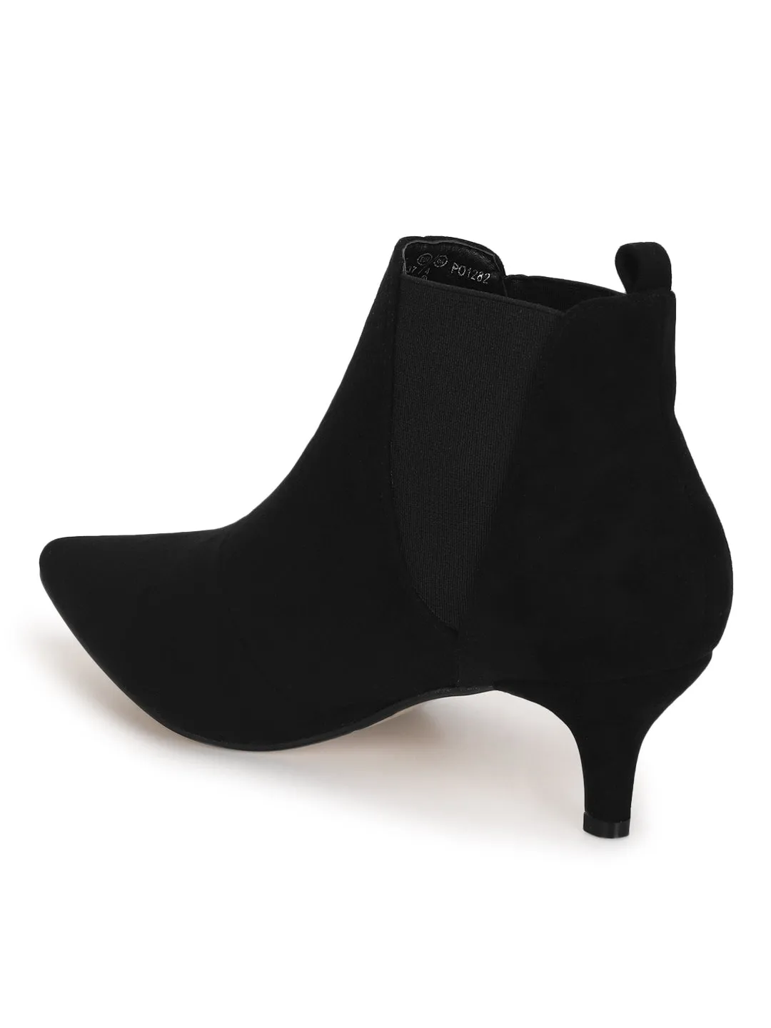 Black Micro Kitten Heel Ankle Length Boots