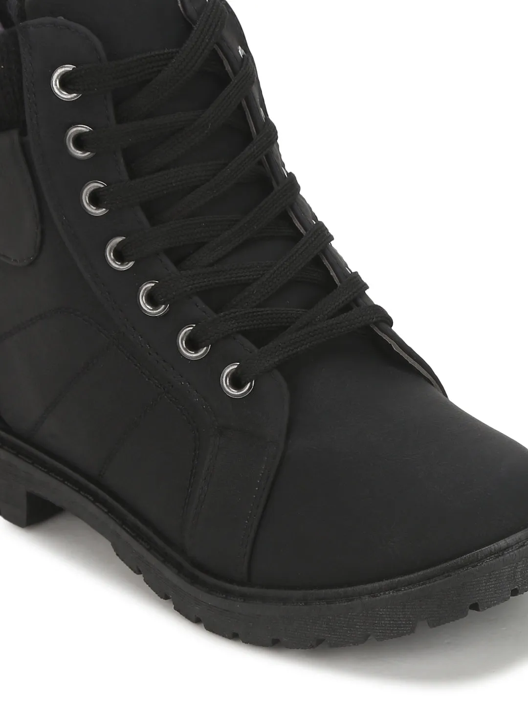 Black Nubuck Lace-Up Ankle Boots