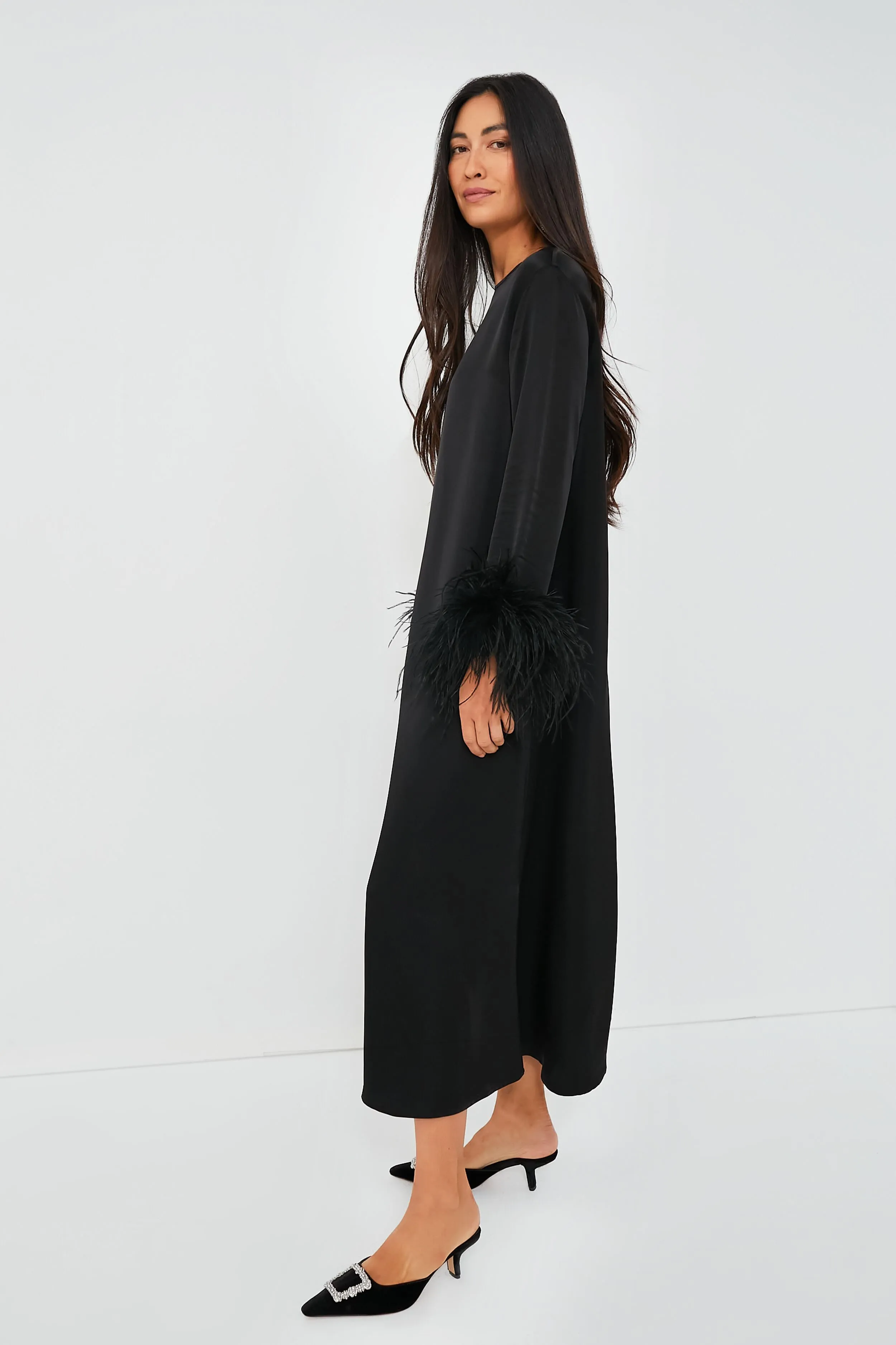 Black Suzi Maxi Dress with Detachable Feathers