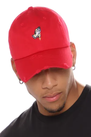 Bless Up Distressed Dad Hat - Red