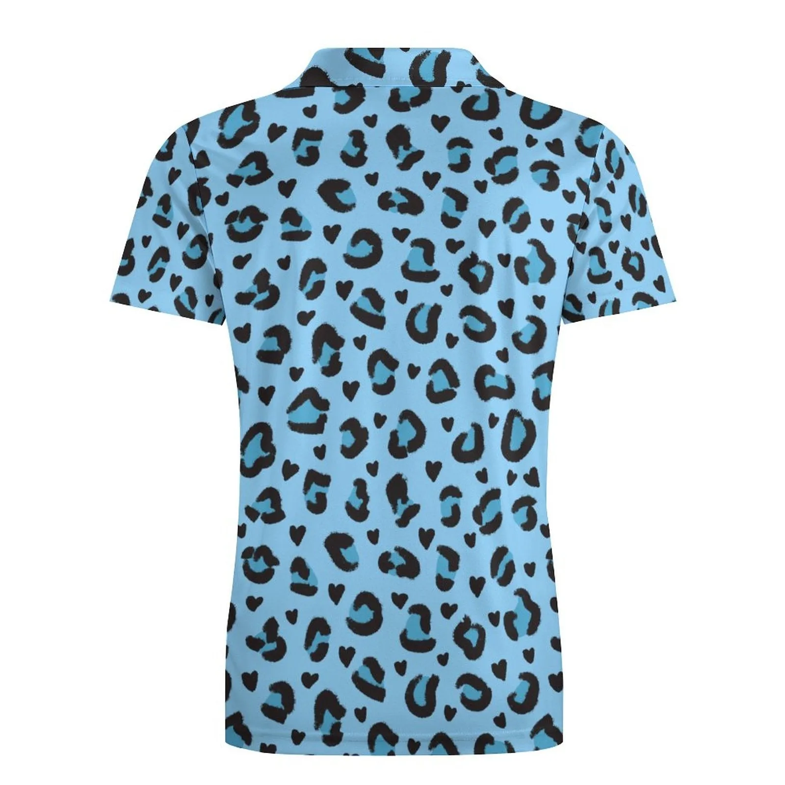 Blue Leopard All Over print Collared Short Sleeved Shirt for Kids,