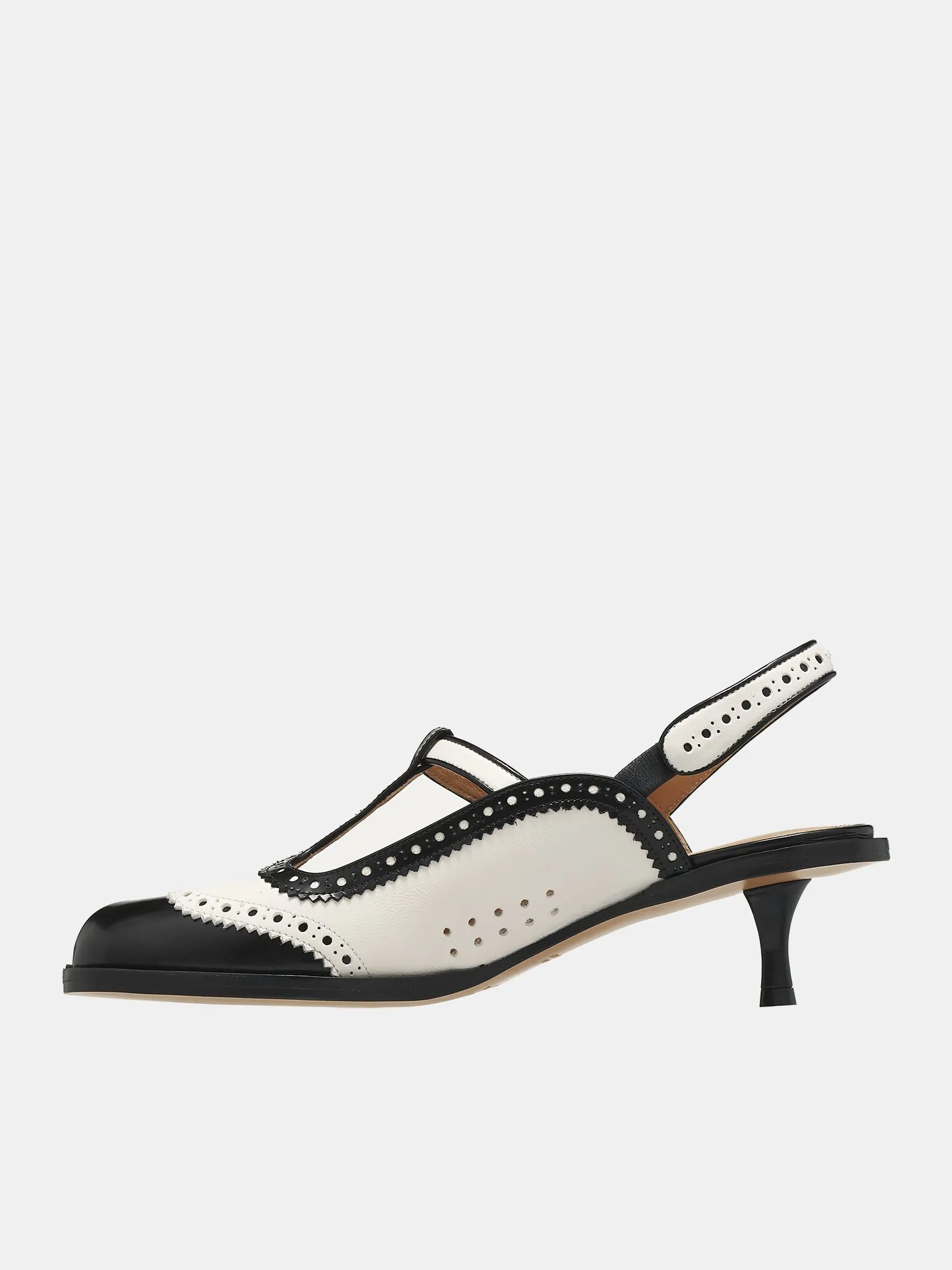 Brogued Leather Slingback Tabis (S39WP0135-P6848-WHITE-BLACK)