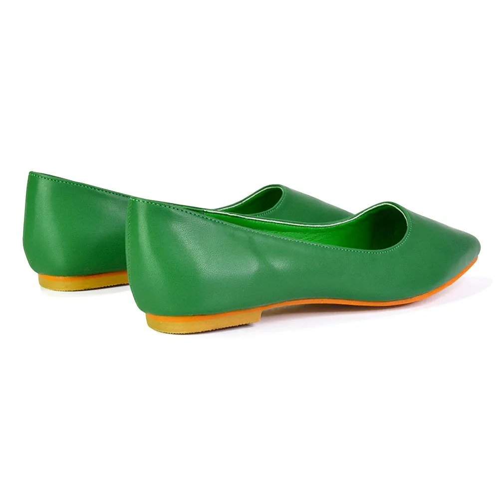 Bubbles Bridal Flats Pointed Toe Wedding Slip on Flat Ballerina Pump Shoes in Green