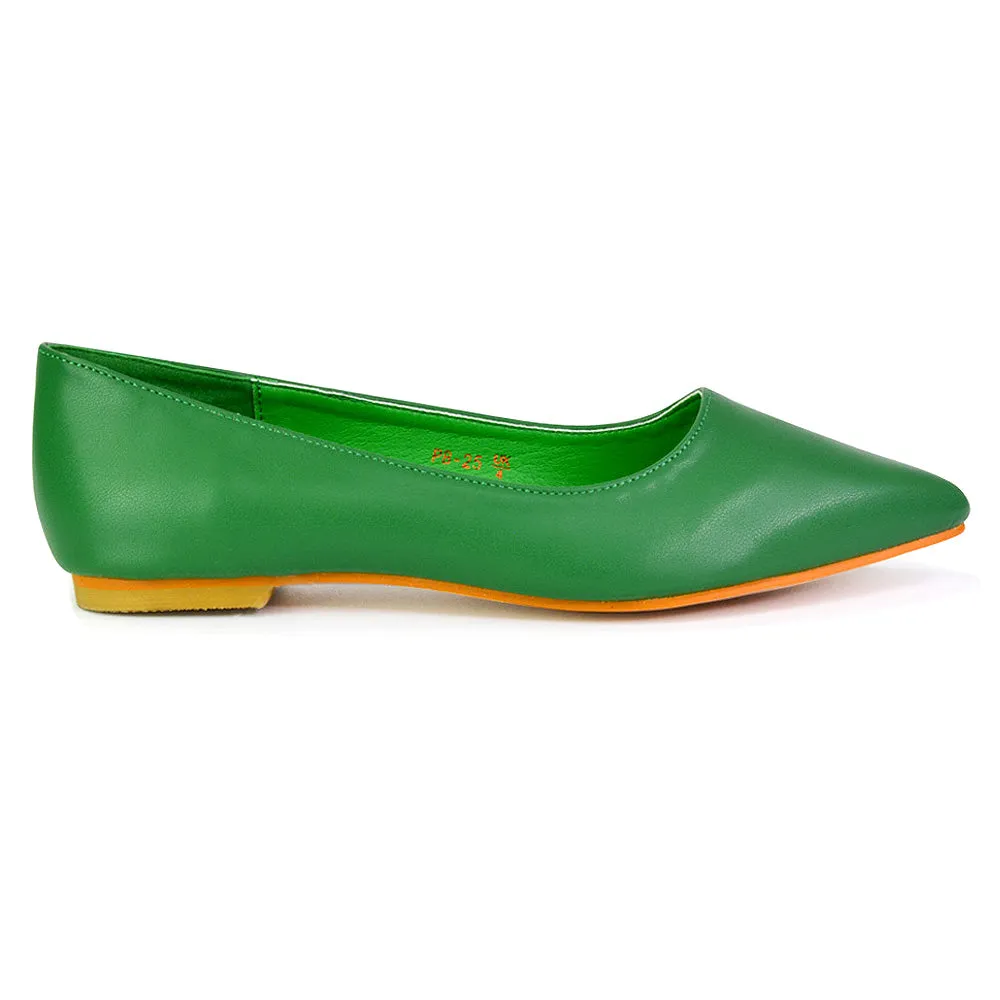 Bubbles Bridal Flats Pointed Toe Wedding Slip on Flat Ballerina Pump Shoes in Green