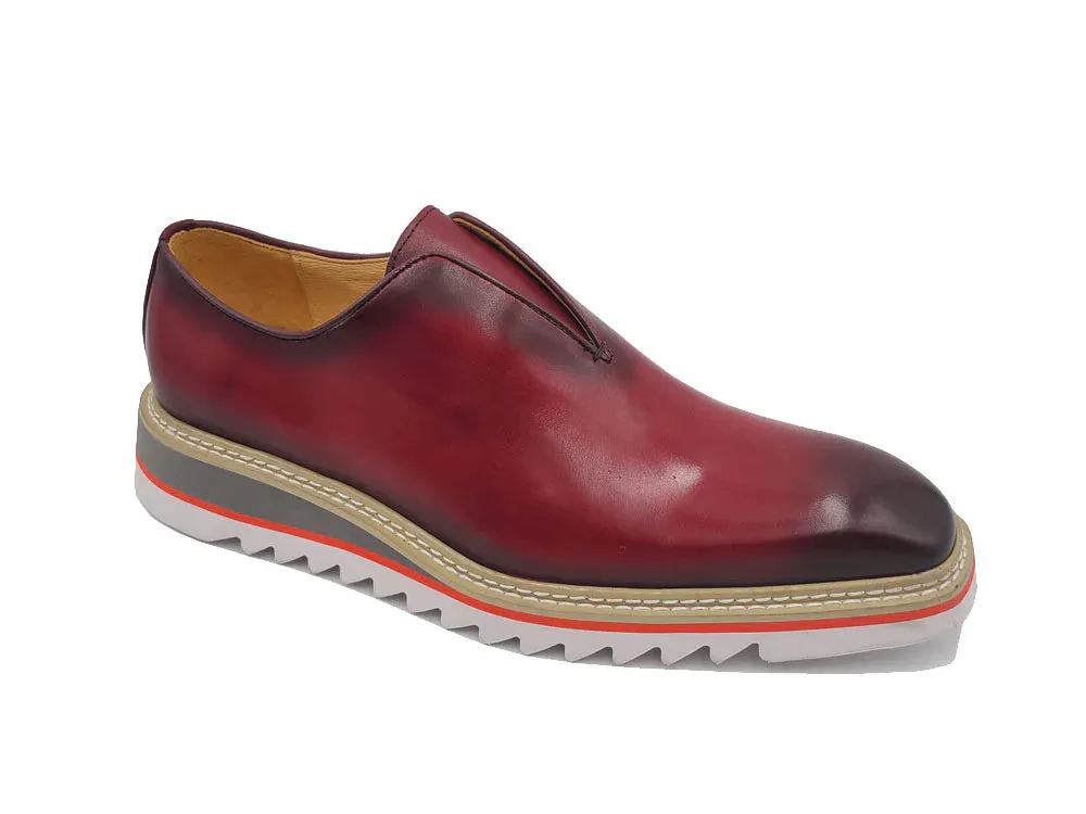 Burgundy Carrucci Men's Leather Shoes Slip-On Loafer with Contrast Color Style No: K55S0-08