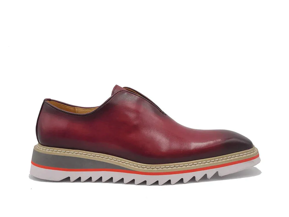 Burgundy Carrucci Men's Leather Shoes Slip-On Loafer with Contrast Color Style No: K55S0-08