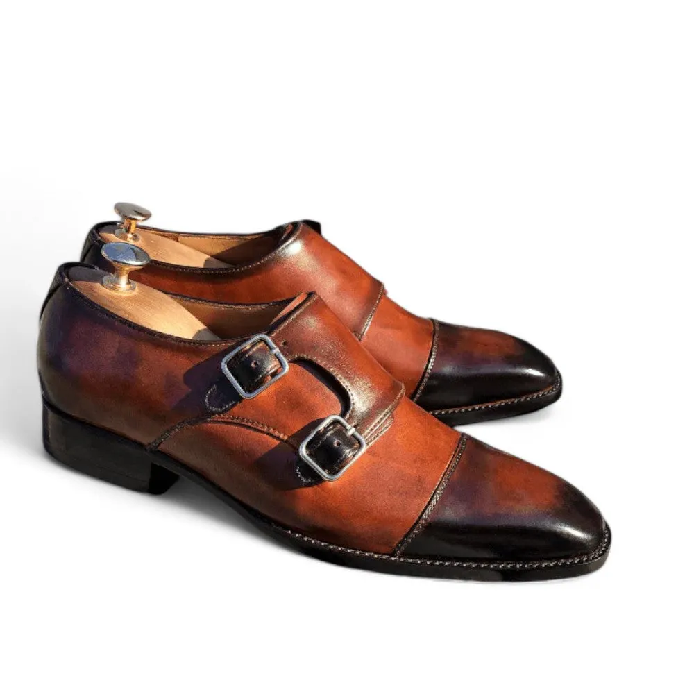 Burgundy Double Monk Strap Shoes