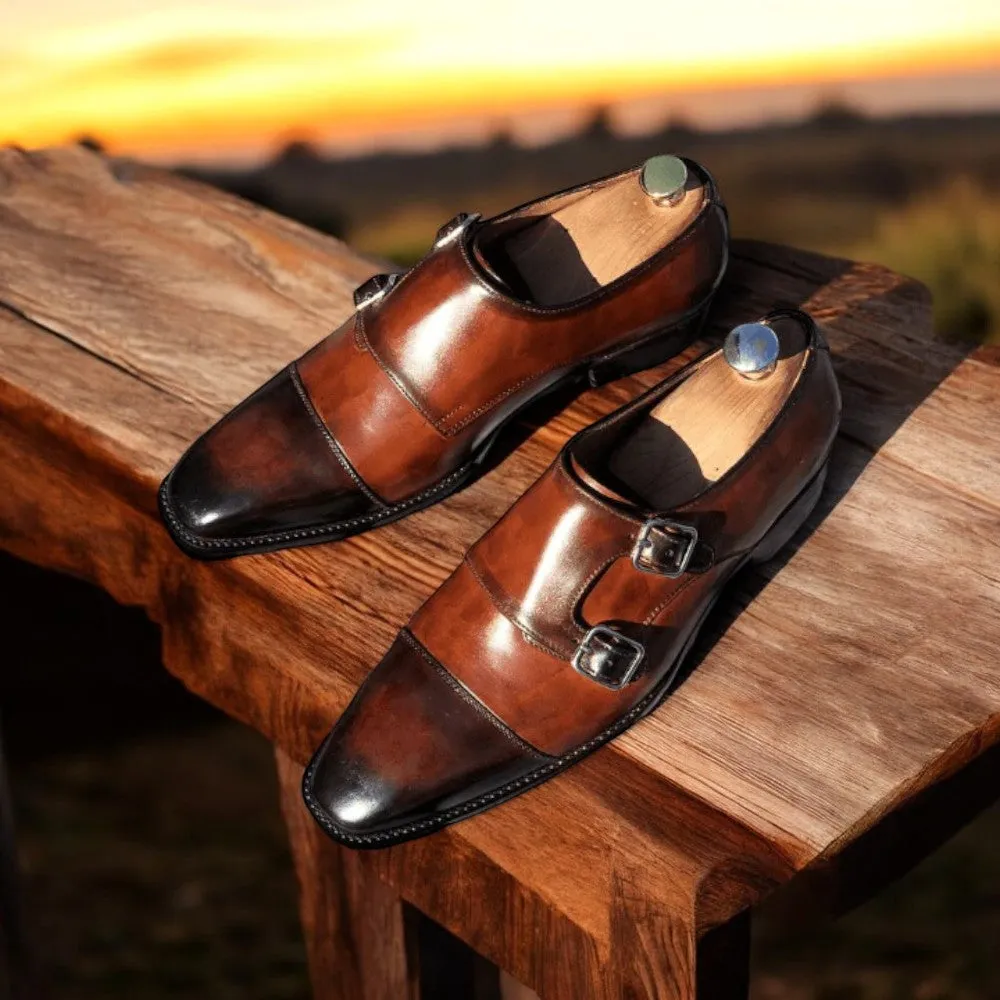 Burgundy Double Monk Strap Shoes