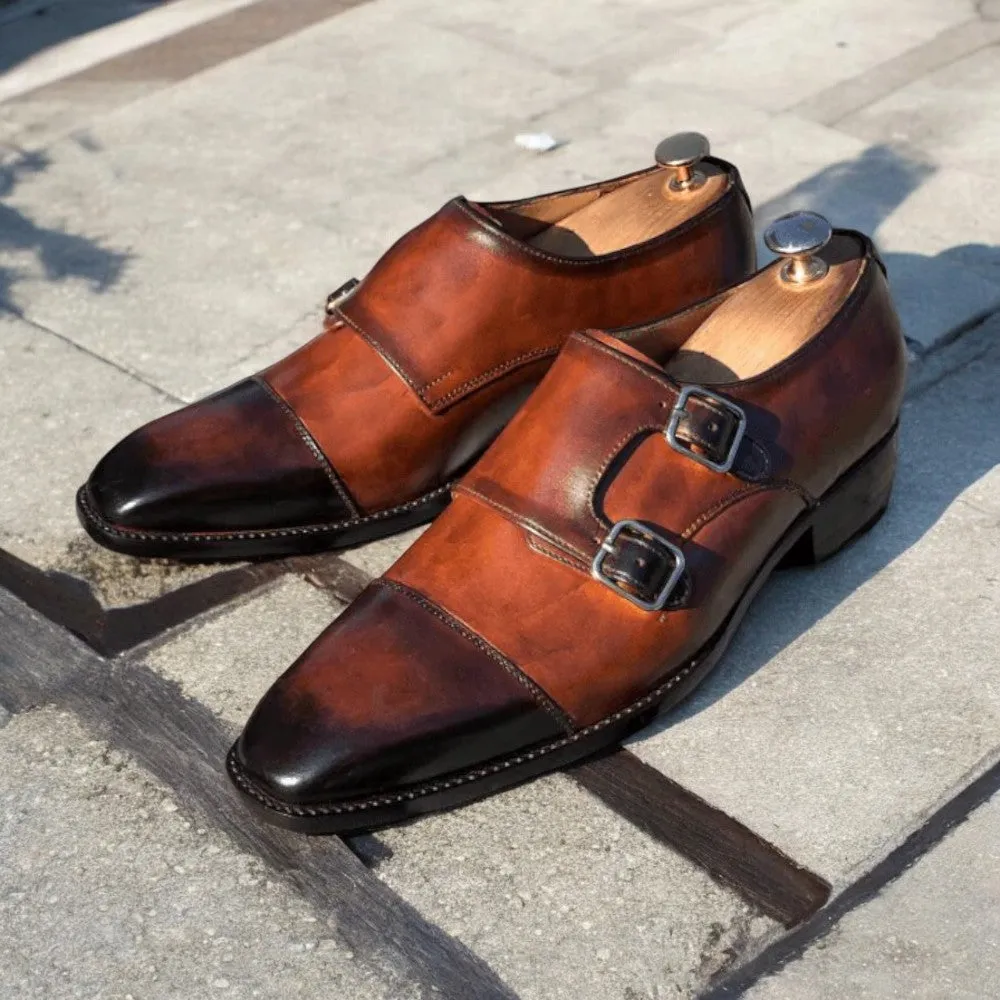 Burgundy Double Monk Strap Shoes