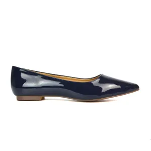 Cordelia Pointed Toe Flat Heel Ballerina Pump Shoes in Navy Patent