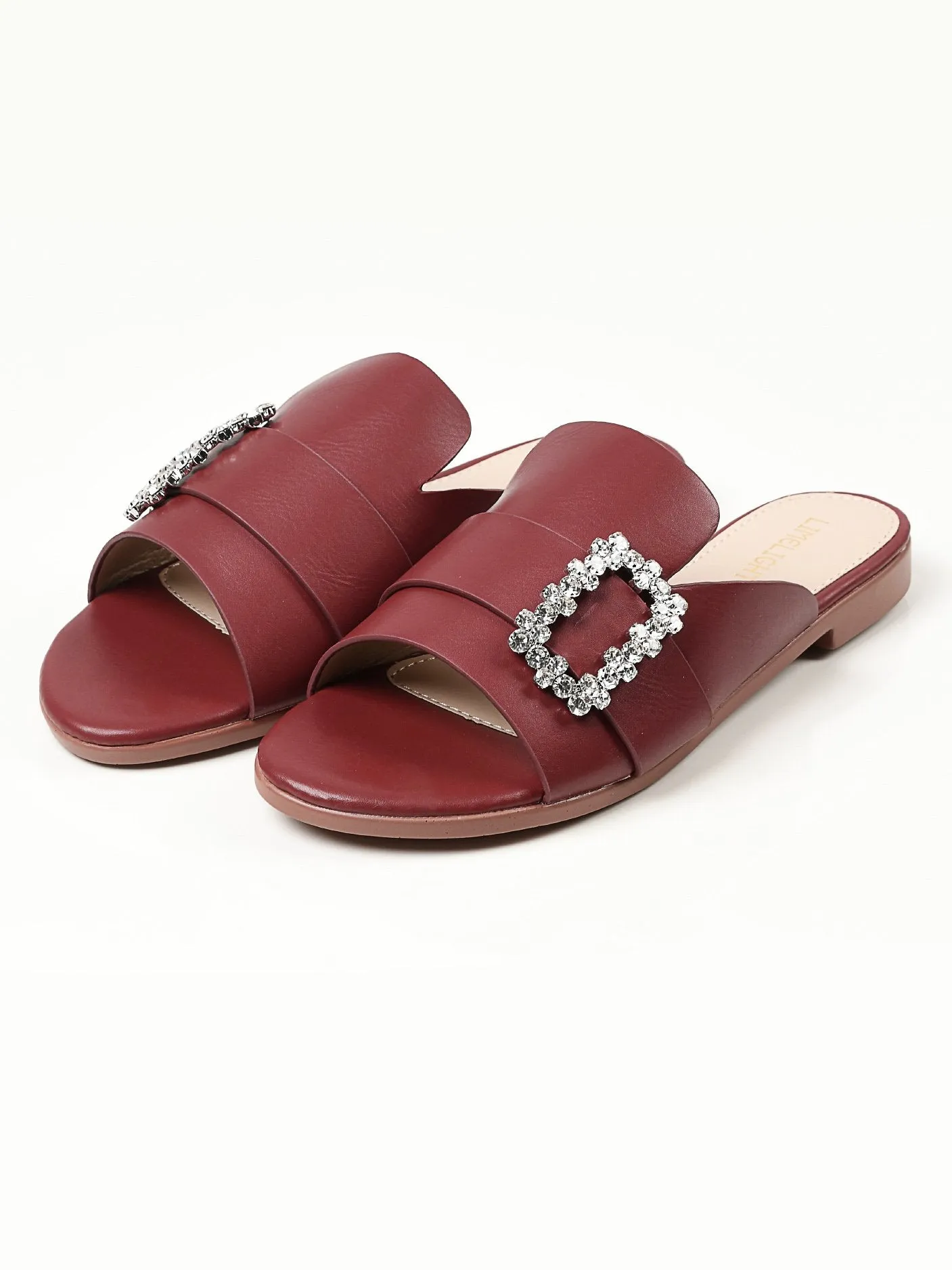 Crystal Buckle Flats - Maroon