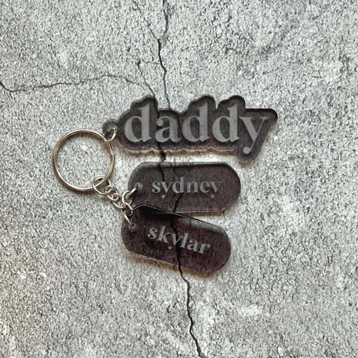 Custom Acrylic Dad Daddy Dada Keychain Diaper Bag Charm with Kids' Names