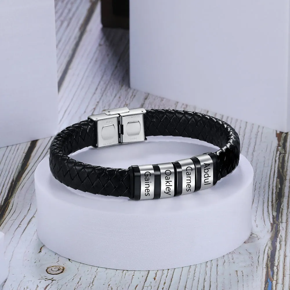 Custom Leather Bracelet With Personalized Name- Men's Bracelet For Dad