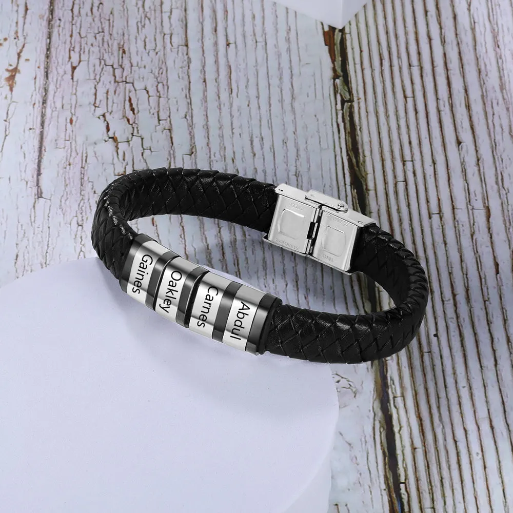 Custom Leather Bracelet With Personalized Name- Men's Bracelet For Dad