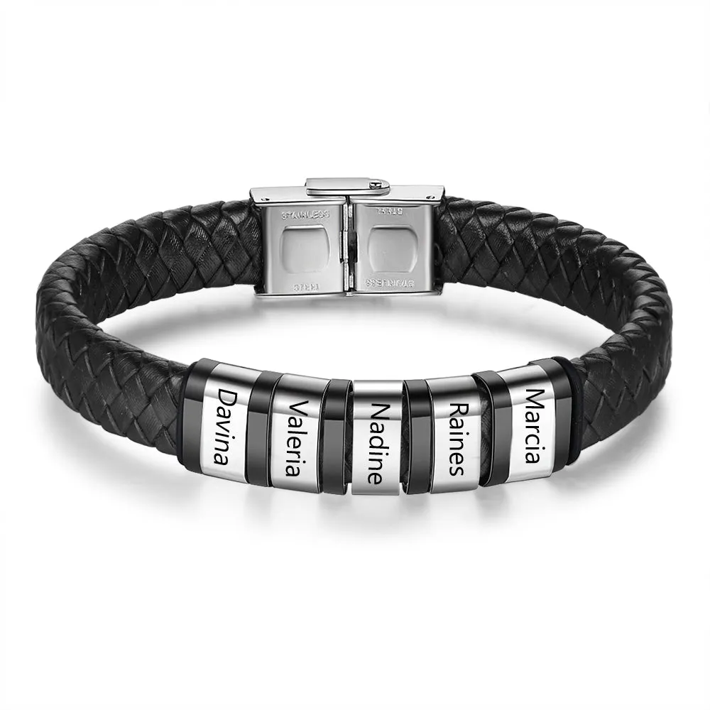 Custom Leather Bracelet With Personalized Name- Men's Bracelet For Dad