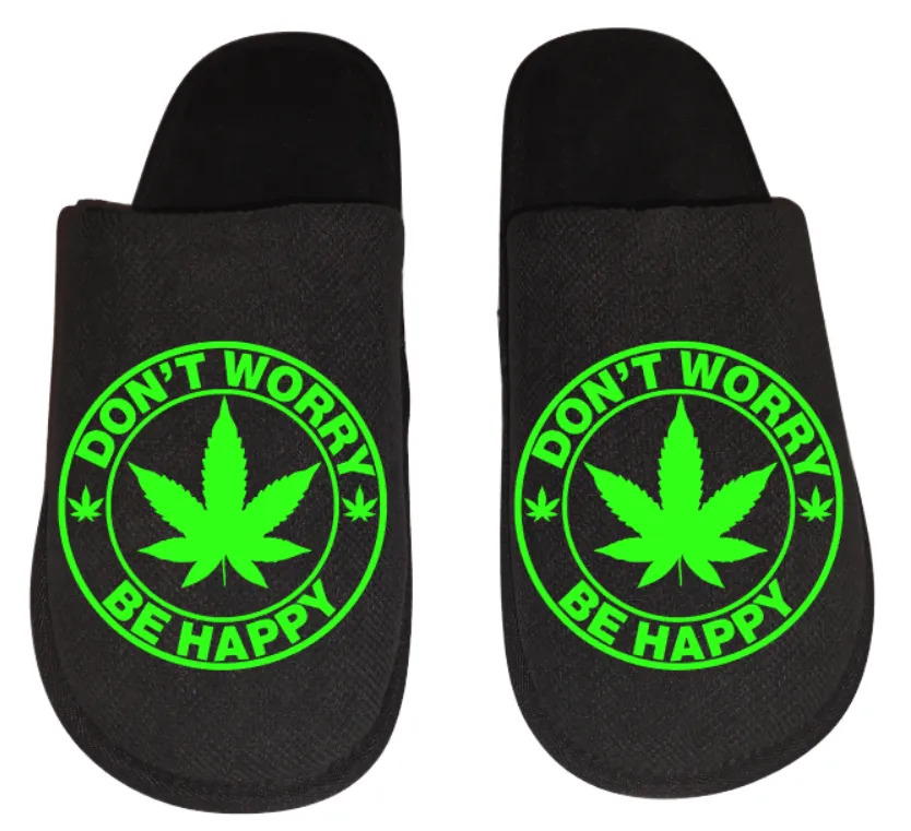 Don't worry be Happy Medical Marijuana mmj medicinal weed 4:20 mary Jane Men's Slippers / House Shoes slides weed head dope dad husband gift