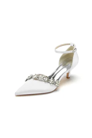 Elegant Pointed Toe Rhinestone Kitten Heels