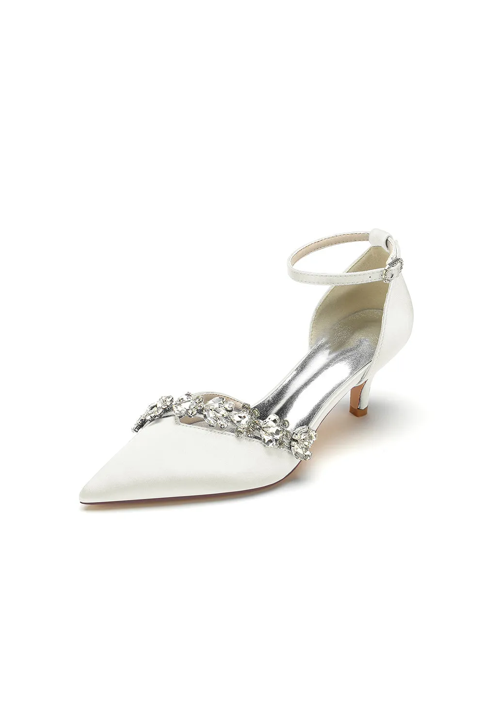 Elegant Pointed Toe Rhinestone Kitten Heels