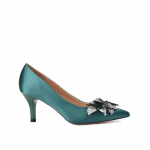 Elegant Teal Kitten Heels with Crystal Embellishment | 476L-K