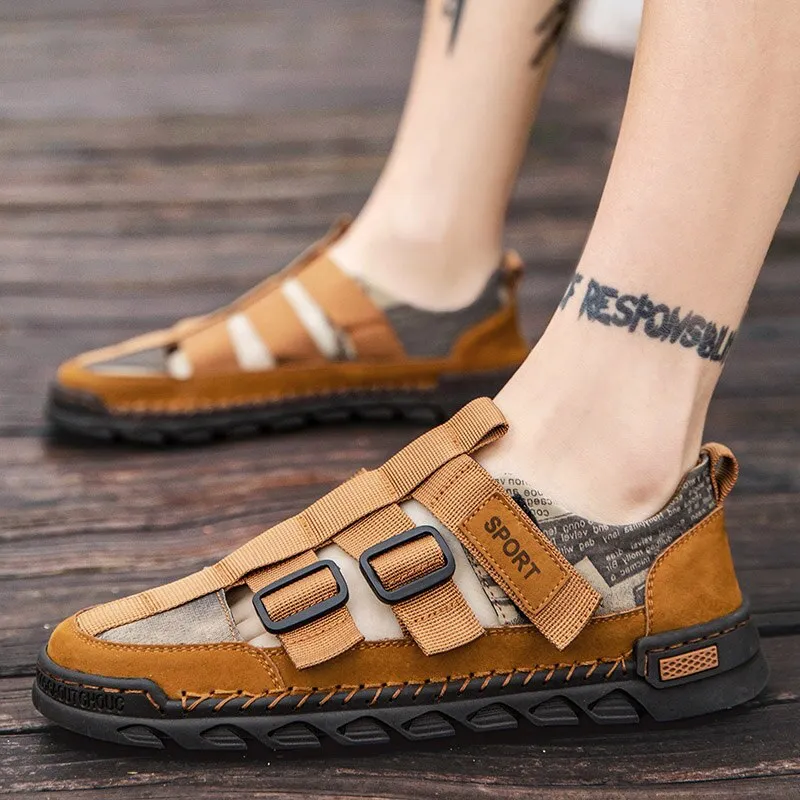 Fashion Comfortable Leather Sandals Men Summer Outdoor Casual Hiking Mens Sandals Roman Shoes Beach Sandal Men Plus Size 38-48