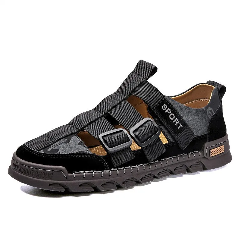 Fashion Comfortable Leather Sandals Men Summer Outdoor Casual Hiking Mens Sandals Roman Shoes Beach Sandal Men Plus Size 38-48