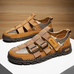 Fashion Comfortable Leather Sandals Men Summer Outdoor Casual Hiking Mens Sandals Roman Shoes Beach Sandal Men Plus Size 38-48