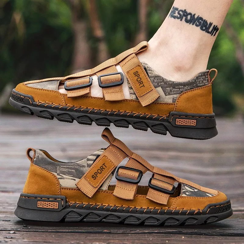 Fashion Comfortable Leather Sandals Men Summer Outdoor Casual Hiking Mens Sandals Roman Shoes Beach Sandal Men Plus Size 38-48