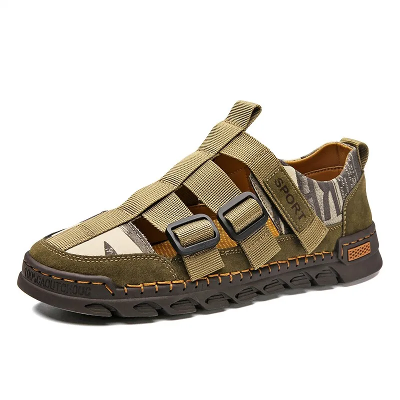 Fashion Comfortable Leather Sandals Men Summer Outdoor Casual Hiking Mens Sandals Roman Shoes Beach Sandal Men Plus Size 38-48