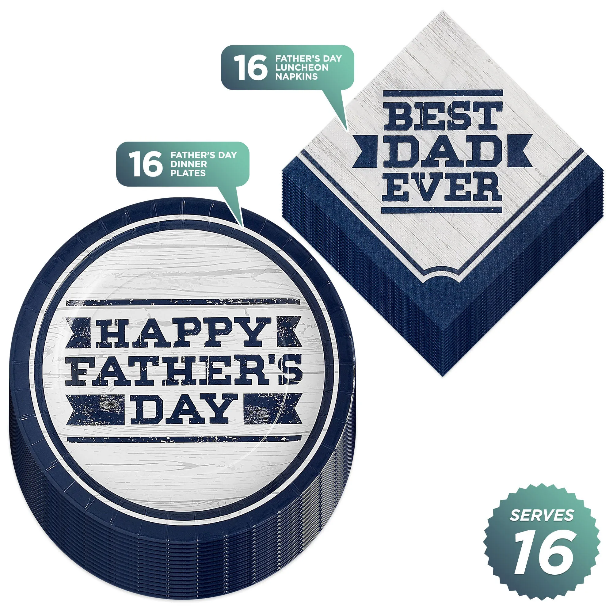 Father's Day Party Supplies - Best Dad Ever Paper Dinner Plates and Lunch Napkins (16 Plates & Napkins)