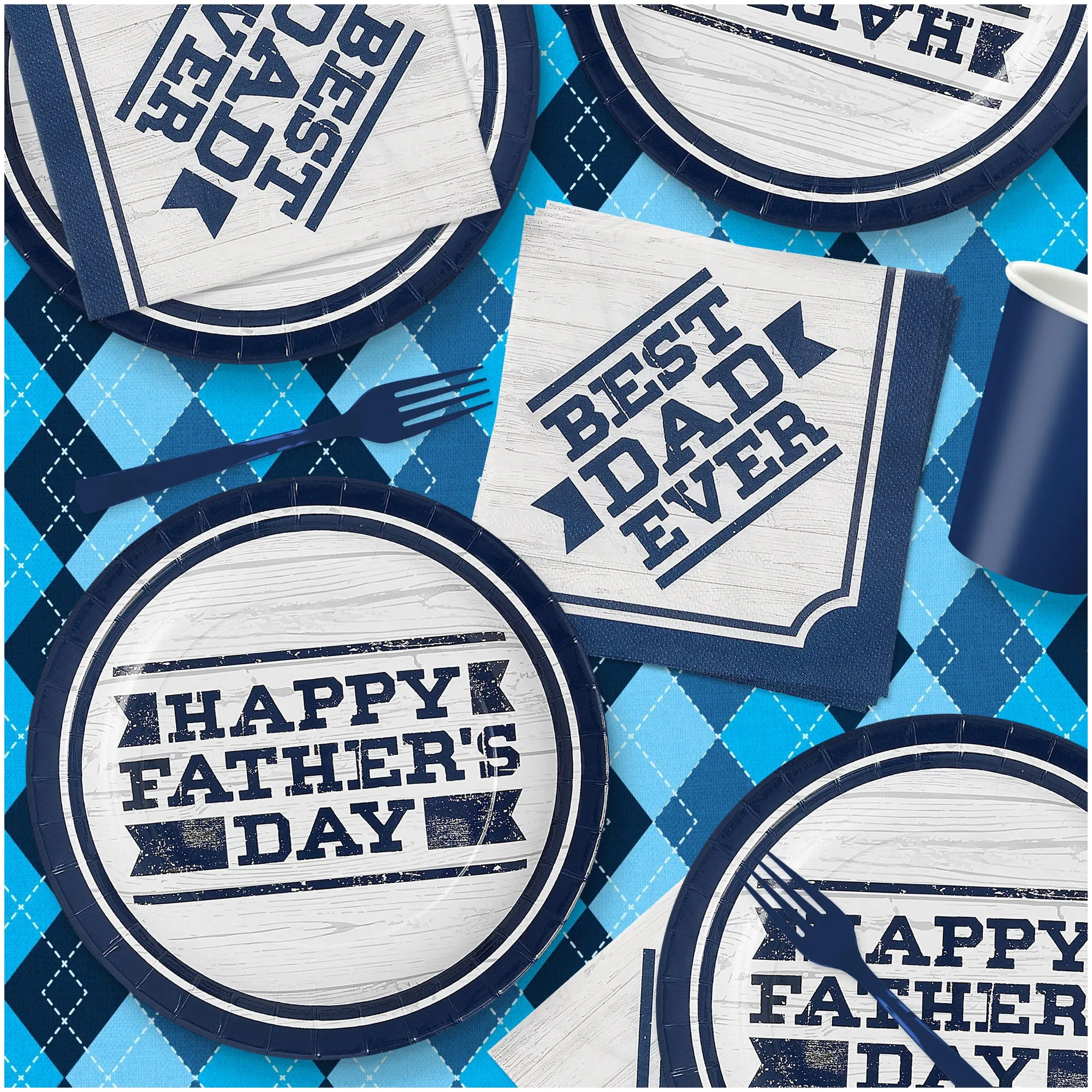 Father's Day Party Supplies - Best Dad Ever Paper Dinner Plates and Lunch Napkins (16 Plates & Napkins)