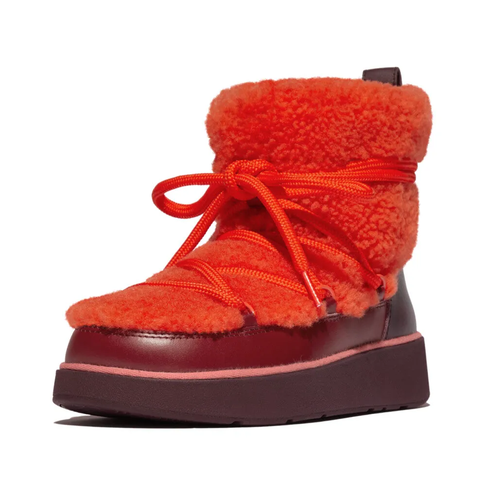 FitFlop Gen FF x Roksanda Curly Shearling Lace Ankle Boots Tangerine Mix