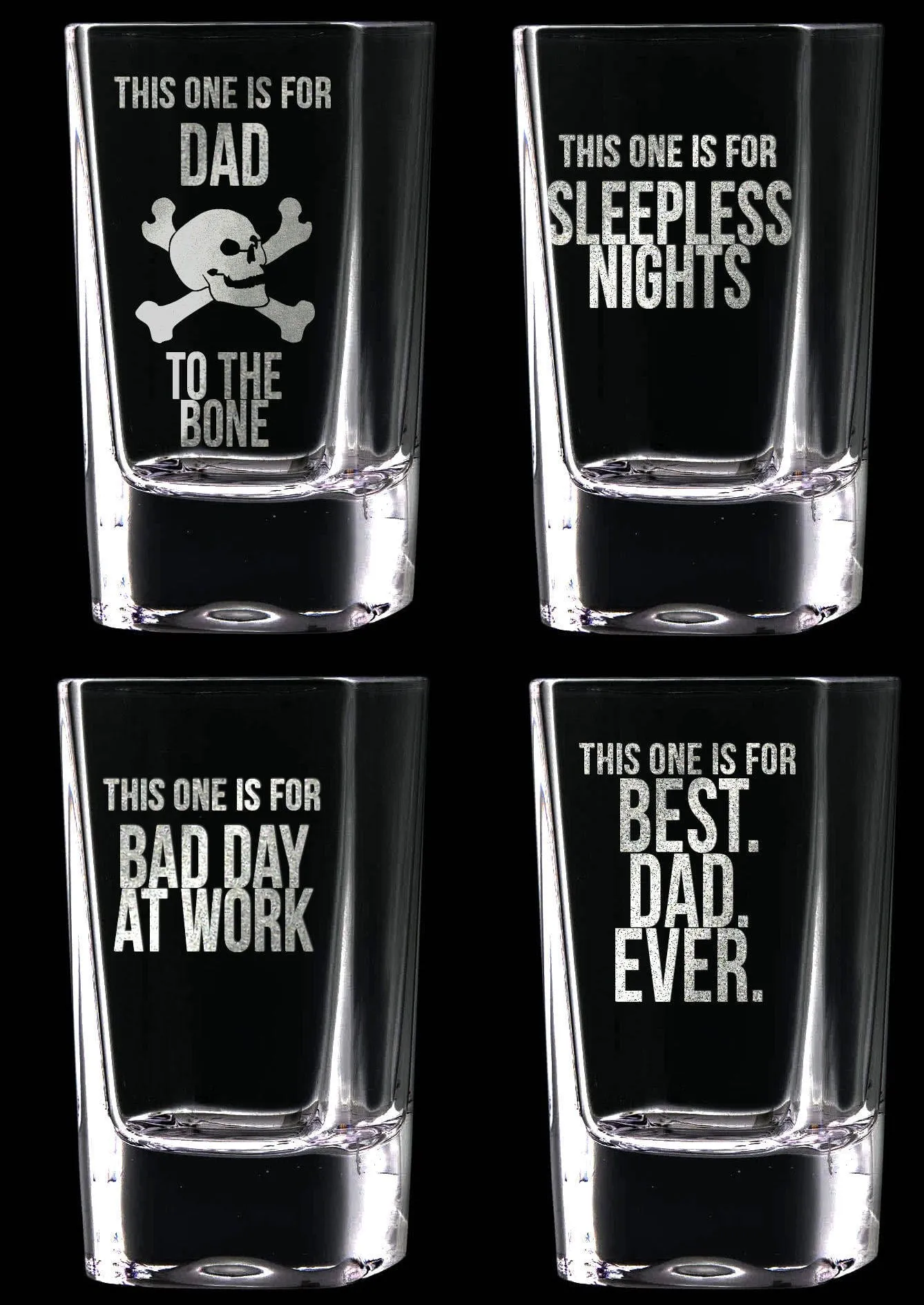 Gift for Dad Set of 4 Father's Day Shot Glasses Dad to the Bone Best Dad Ever Funny Shot Glasses Gift Idea for Dad, Daddy, Humor for Father