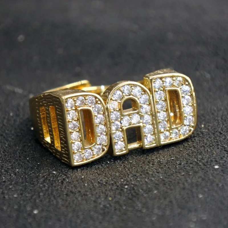 Gold Filled Bonded Dad Ring with Stones Size T Adjustable