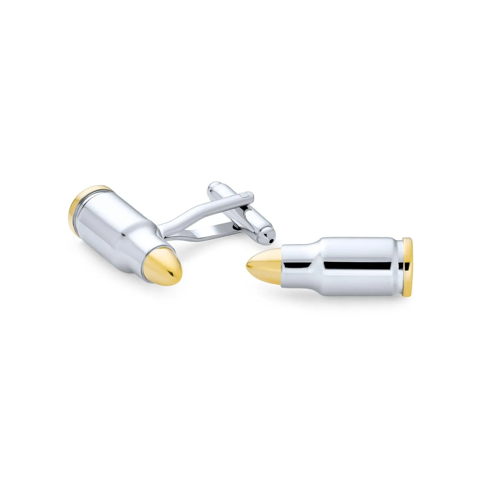 Gold Plated Tipped Bullet Cufflinks Shirt Silver Plated 2 Tone Steel