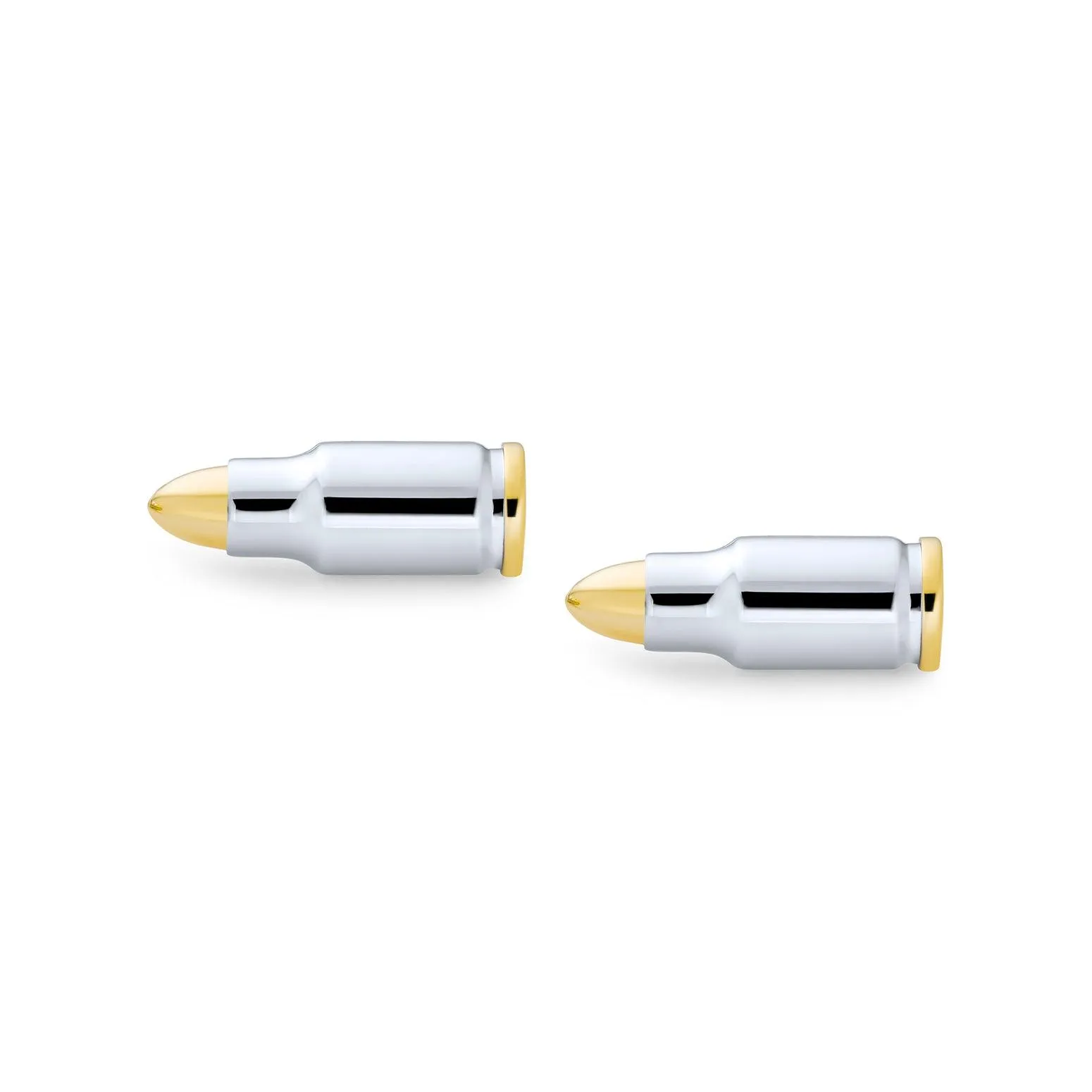 Gold Plated Tipped Bullet Cufflinks Shirt Silver Plated 2 Tone Steel