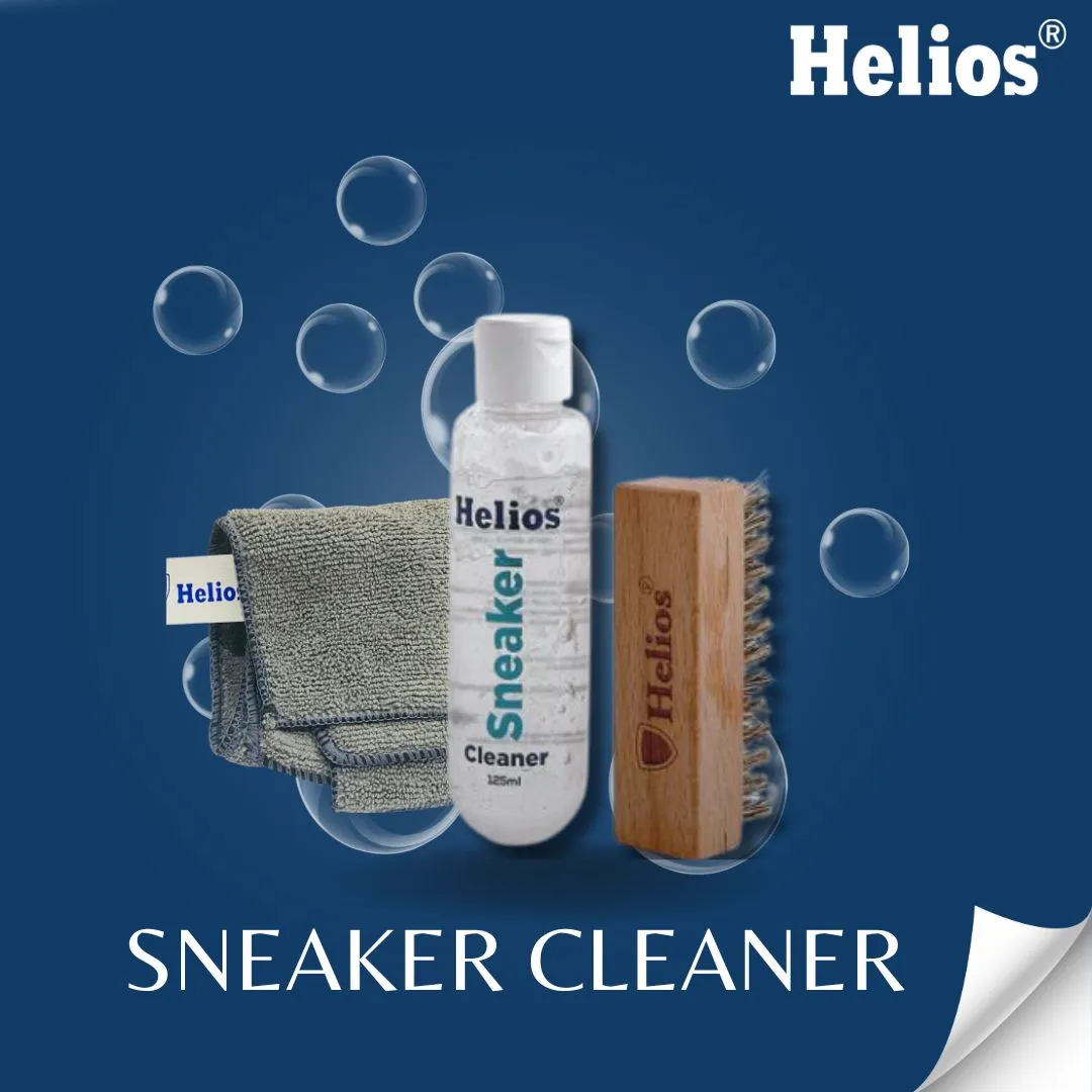 Helios Super Sneaker Cleaner Kit 125 ml with Microfiber Cleaning Cloth | Shoe Cleaning Kit with Microfiber Towel | Shoes Cleaner | Shoe Cleaning Solution with All Purpose Shoe Brush